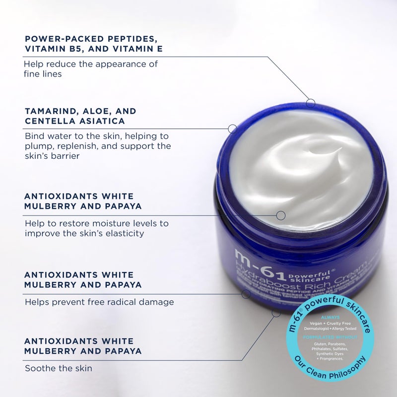 m-61 Hydraboost Rich Cream | Luxurious, Ultra Hydrating Face Cream With Peptides, Vitamin B5, Tamarind, Aloe, Red Marine Seaweed. 48-Hour Hydration. For Mature or Dry Skin - 1.7 Fl Oz - Image 3
